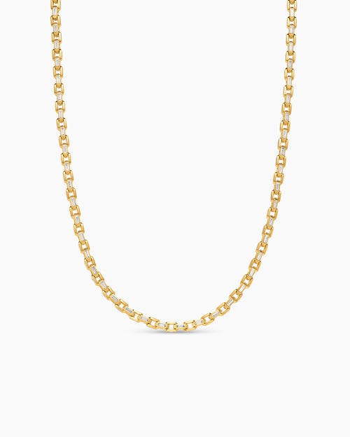 Mens Deco Chain Link Necklace in Yellow Gold with Diamonds