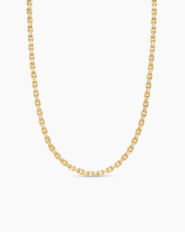 Deco Chain Link Necklace in Yellow Gold with Diamonds