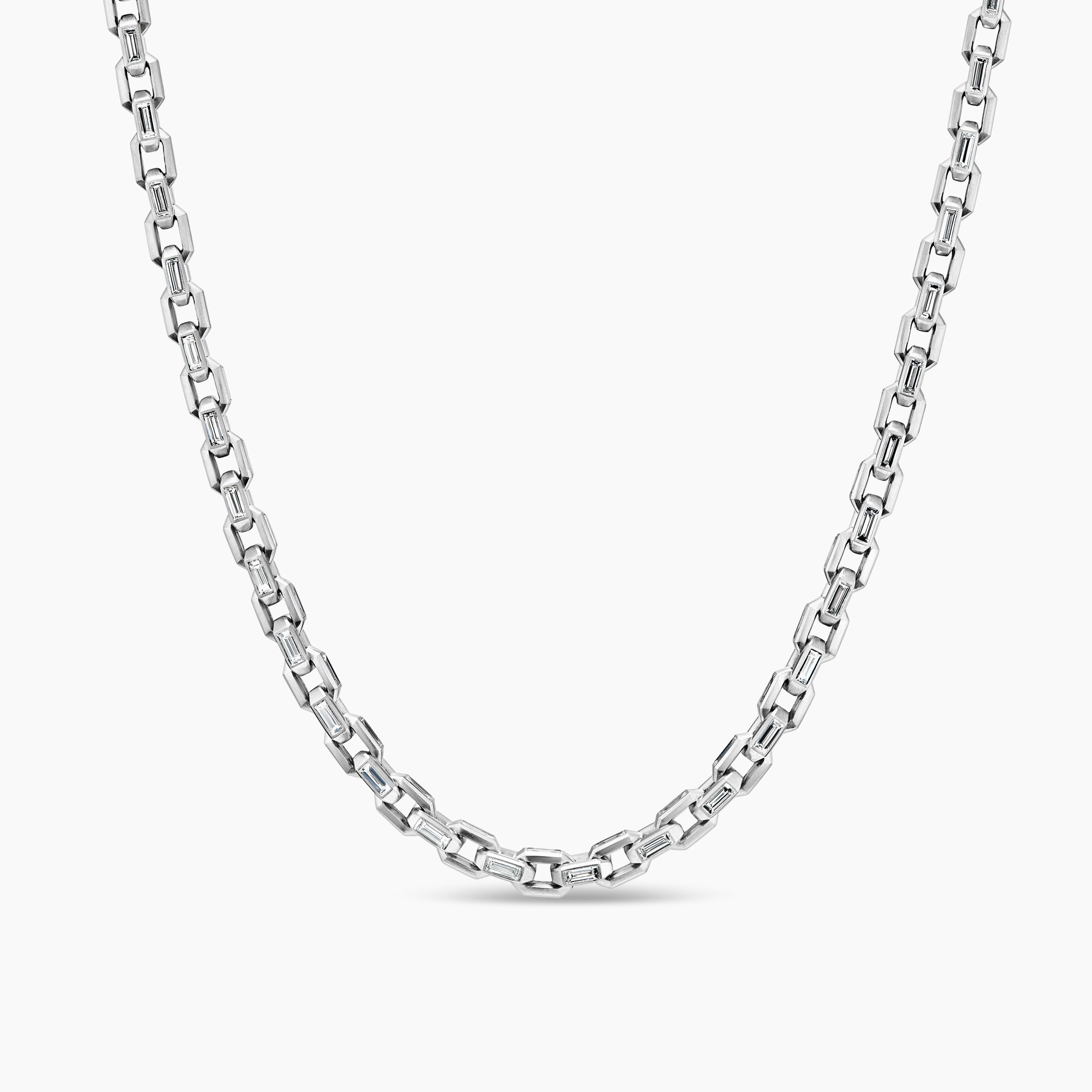 Mens Deco Chain Link Necklace in Platinum with Diamonds