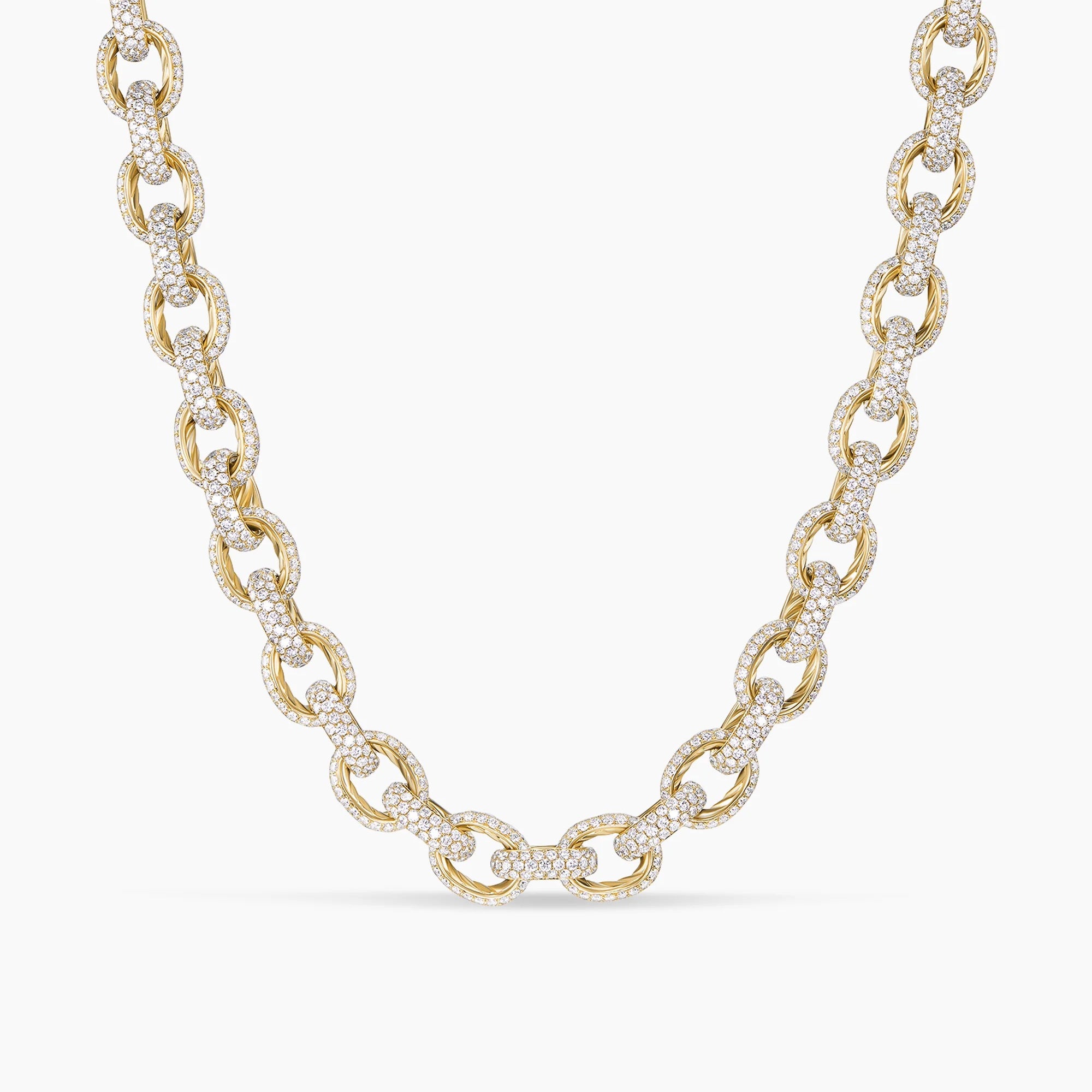 Mens Pav&eacute; Oval Link Necklace in Yellow Gold with Diamonds