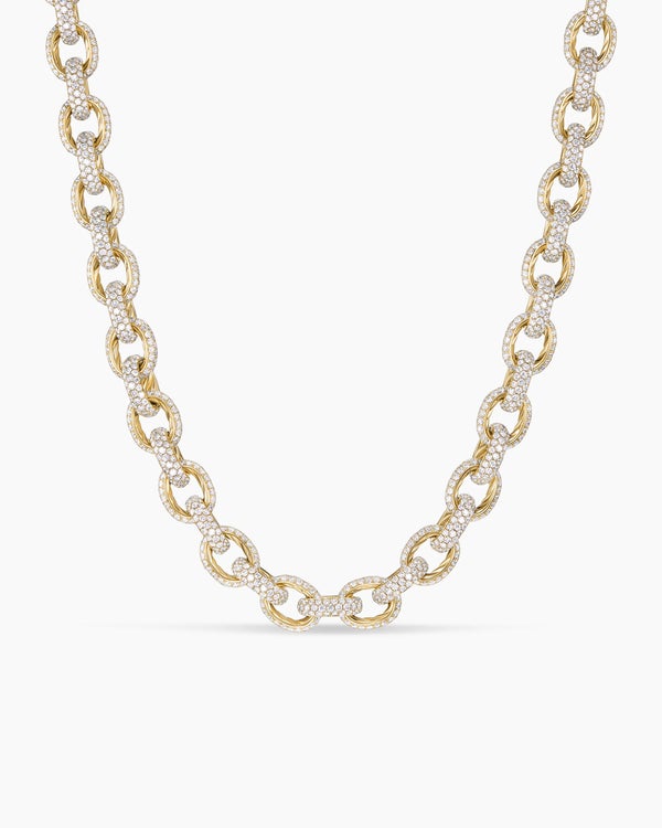 Pavé Oval Link Necklace in Yellow Gold with Diamonds
