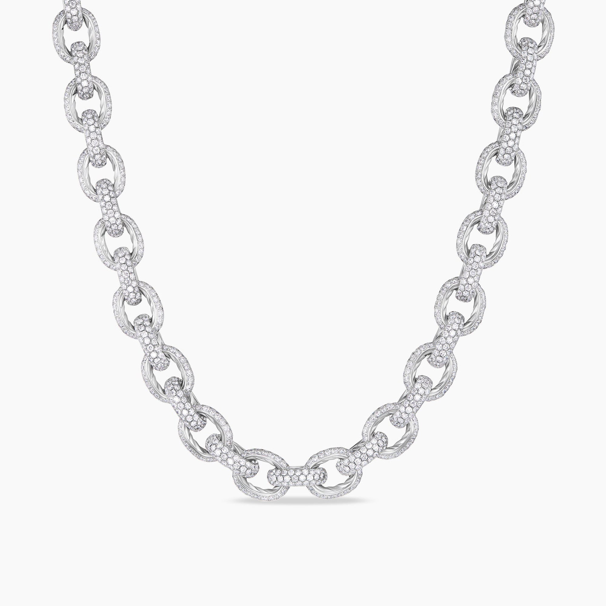 Mens Pav&eacute; Oval Link Necklace in White Gold with Diamonds