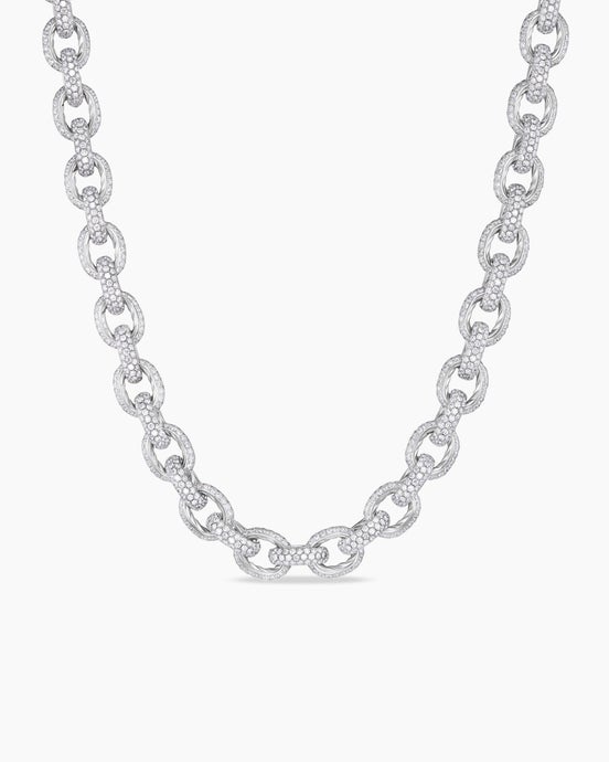 Pavé Oval Link Necklace in White Gold with Diamonds