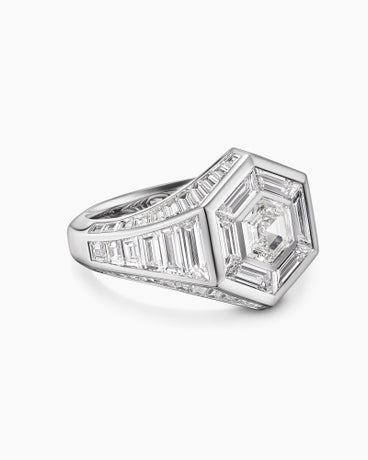 Deco Hex Signet Ring in Platinum with Baguette Diamonds