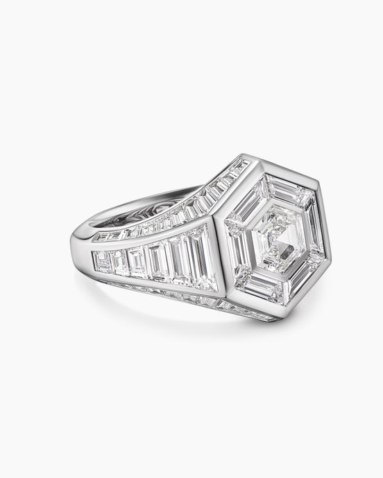 Chevalière Deco Hex en platine