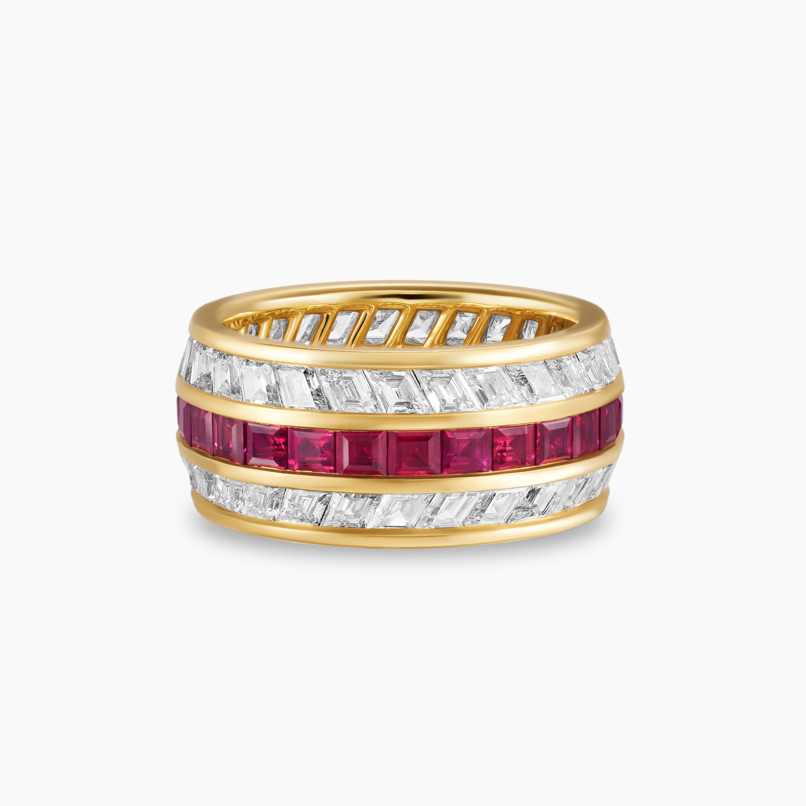 Mens Deco Stone Band Ring in Yellow Gold