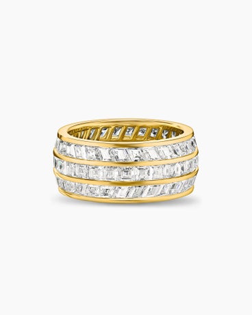 Deco Three Row Band Ring in Yellow Gold with Baguette Diamonds