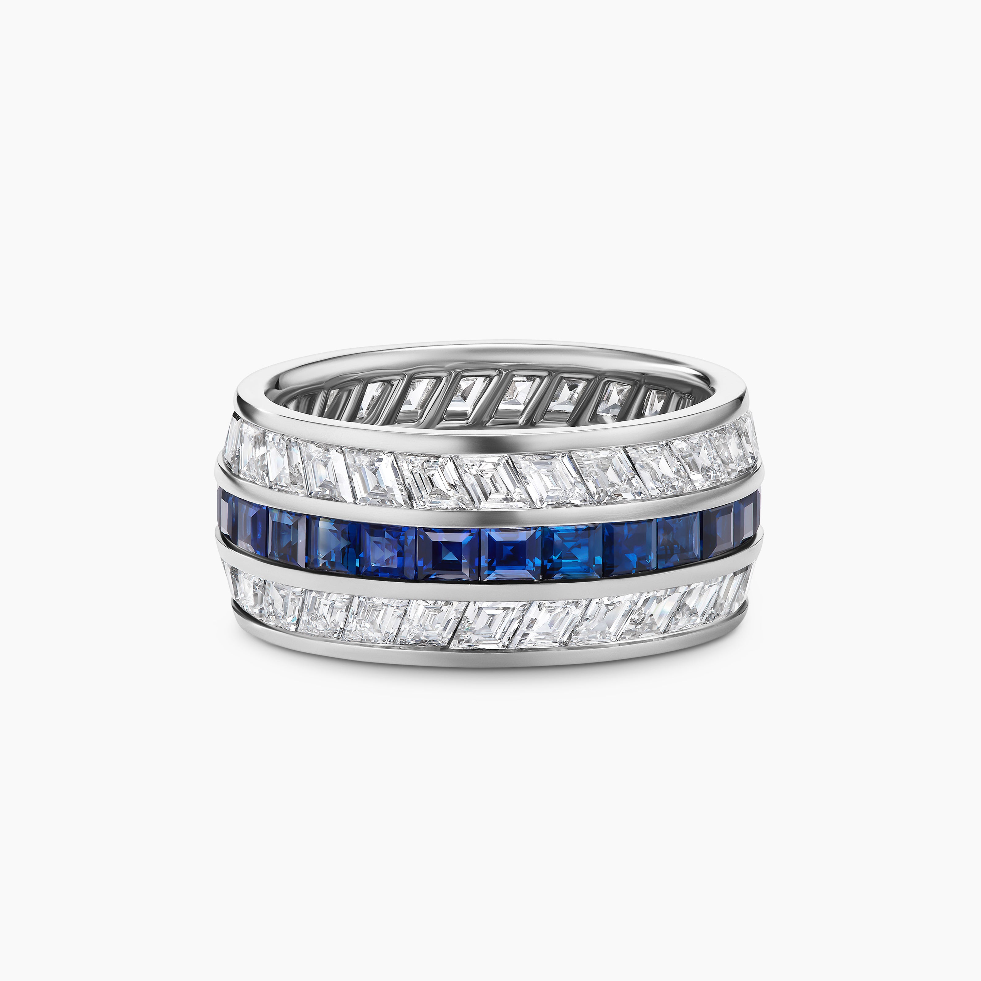 Mens Deco Stone Band Ring in Platinum