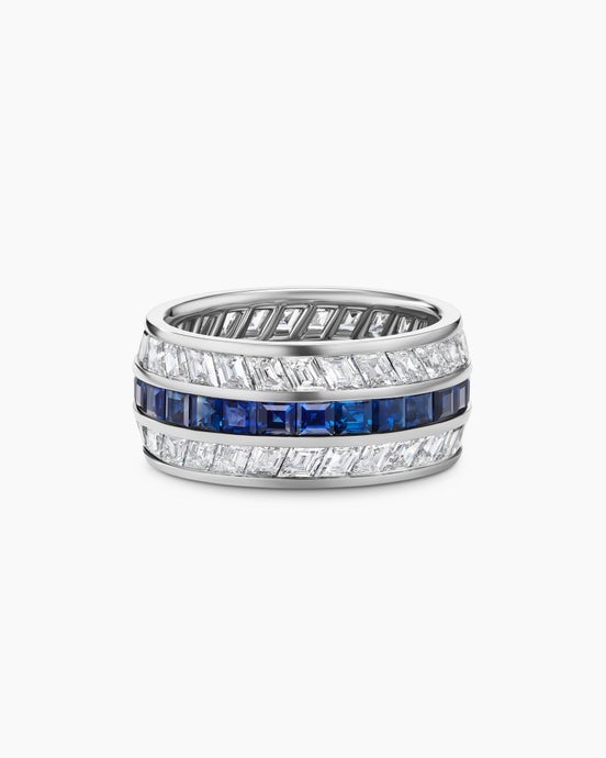 Deco Stone Band Ring in Platinum with Diamonds and Sapphires