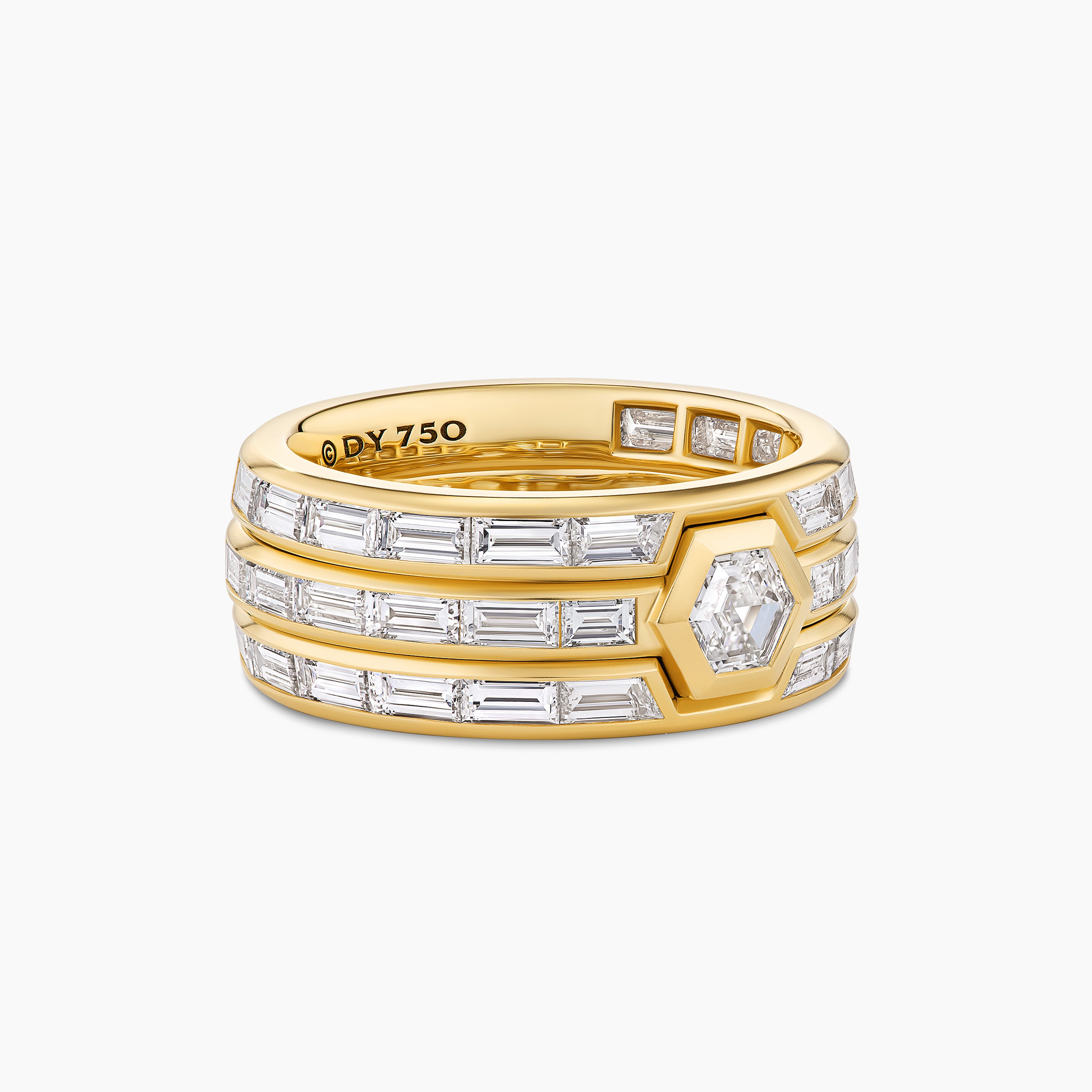Mens Hex Stack Ring in Yellow Gold