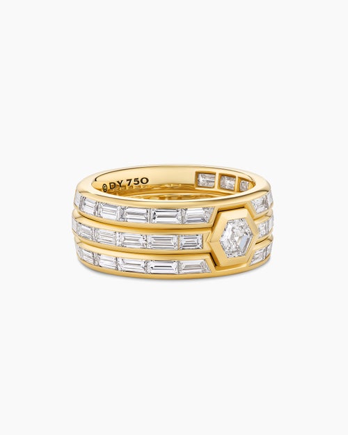 Mens Hex Stack Ring in Yellow Gold