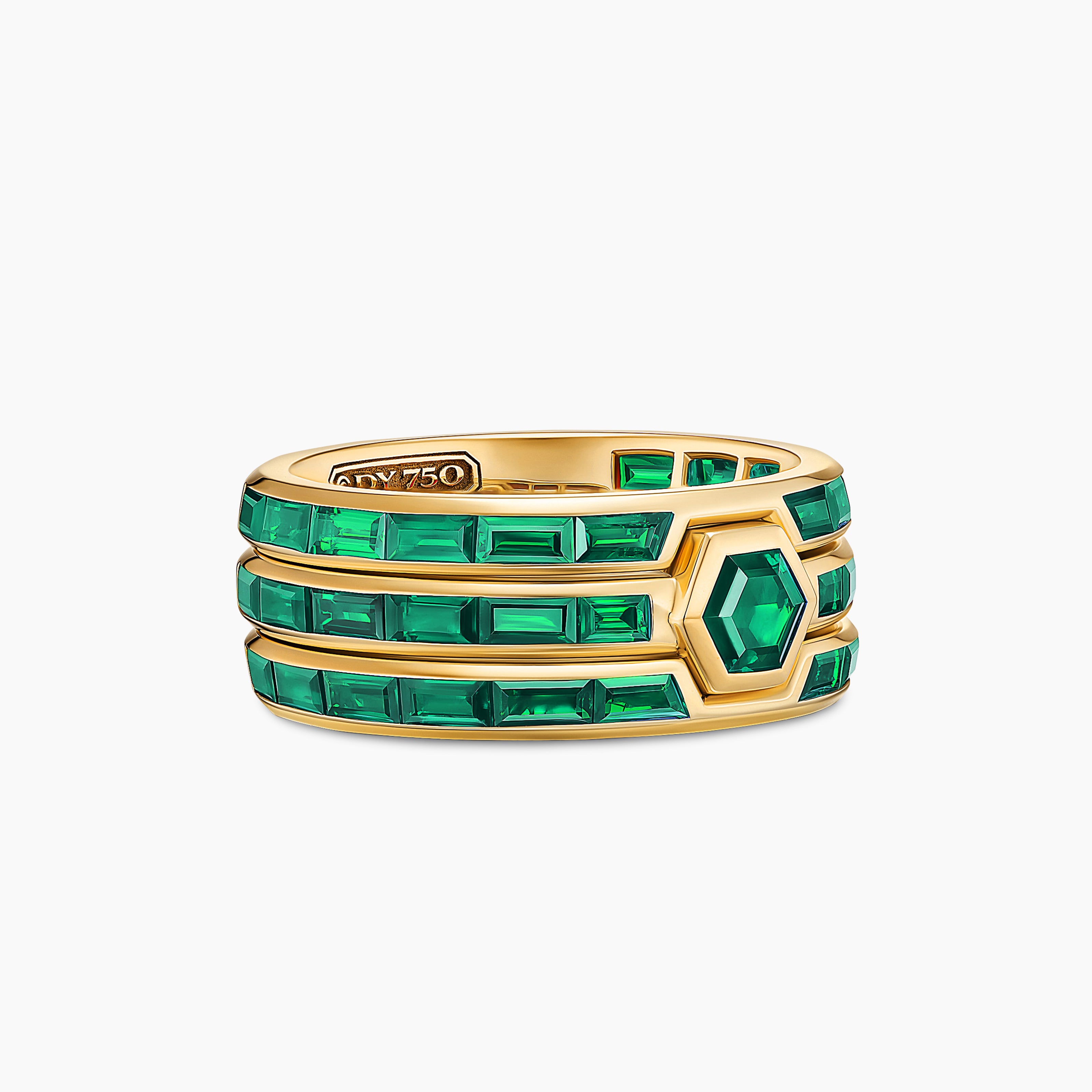 Mens Hex Stack Ring in Yellow Gold