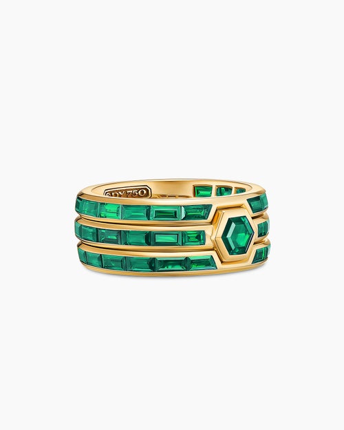 Mens Hex Stack Ring in Yellow Gold
