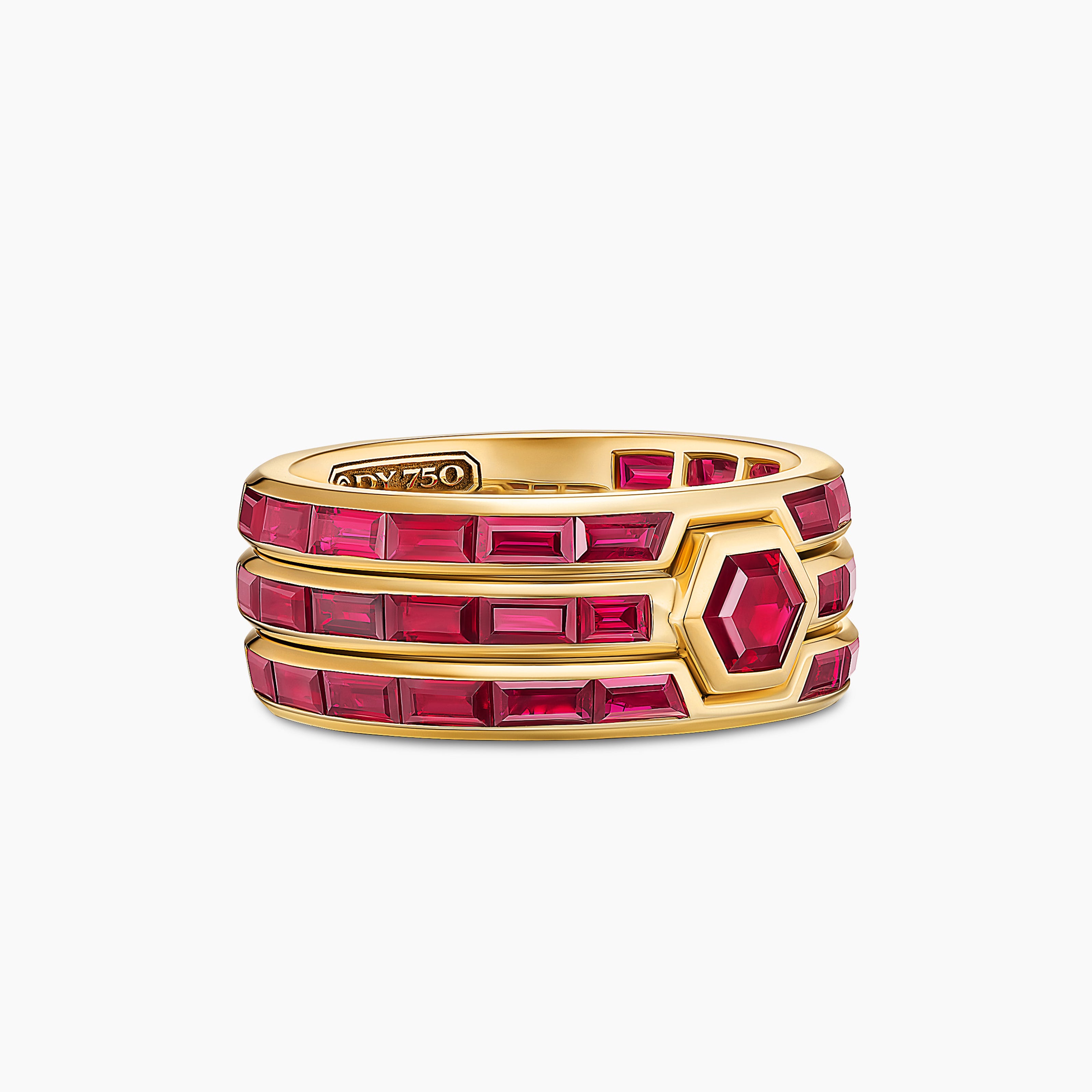 Mens Hex Stack Ring in Yellow Gold