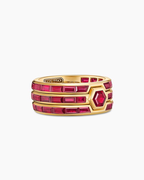 Mens Hex Stack Ring in Yellow Gold