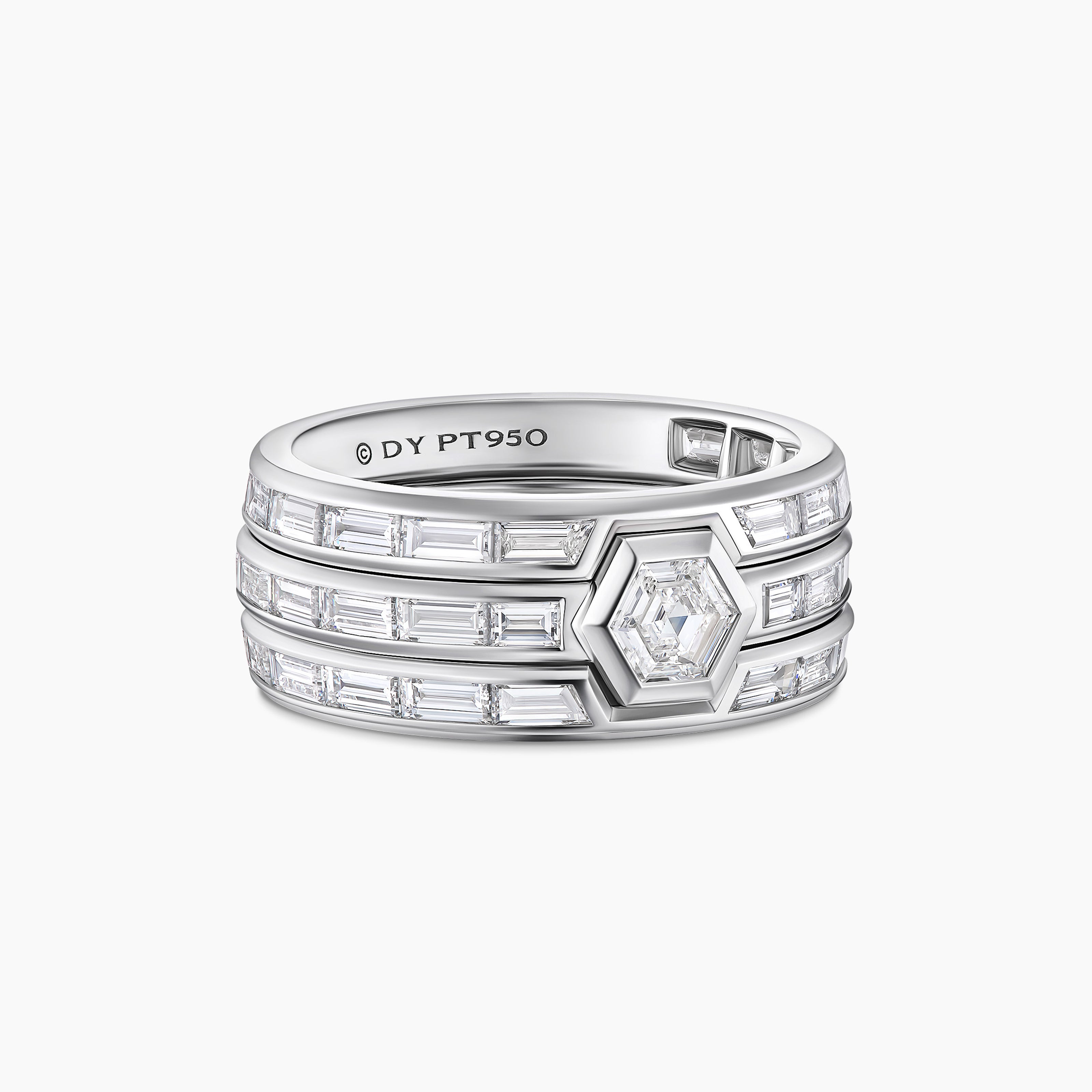 Mens Hex Stack Ring in Platinum with Diamonds
