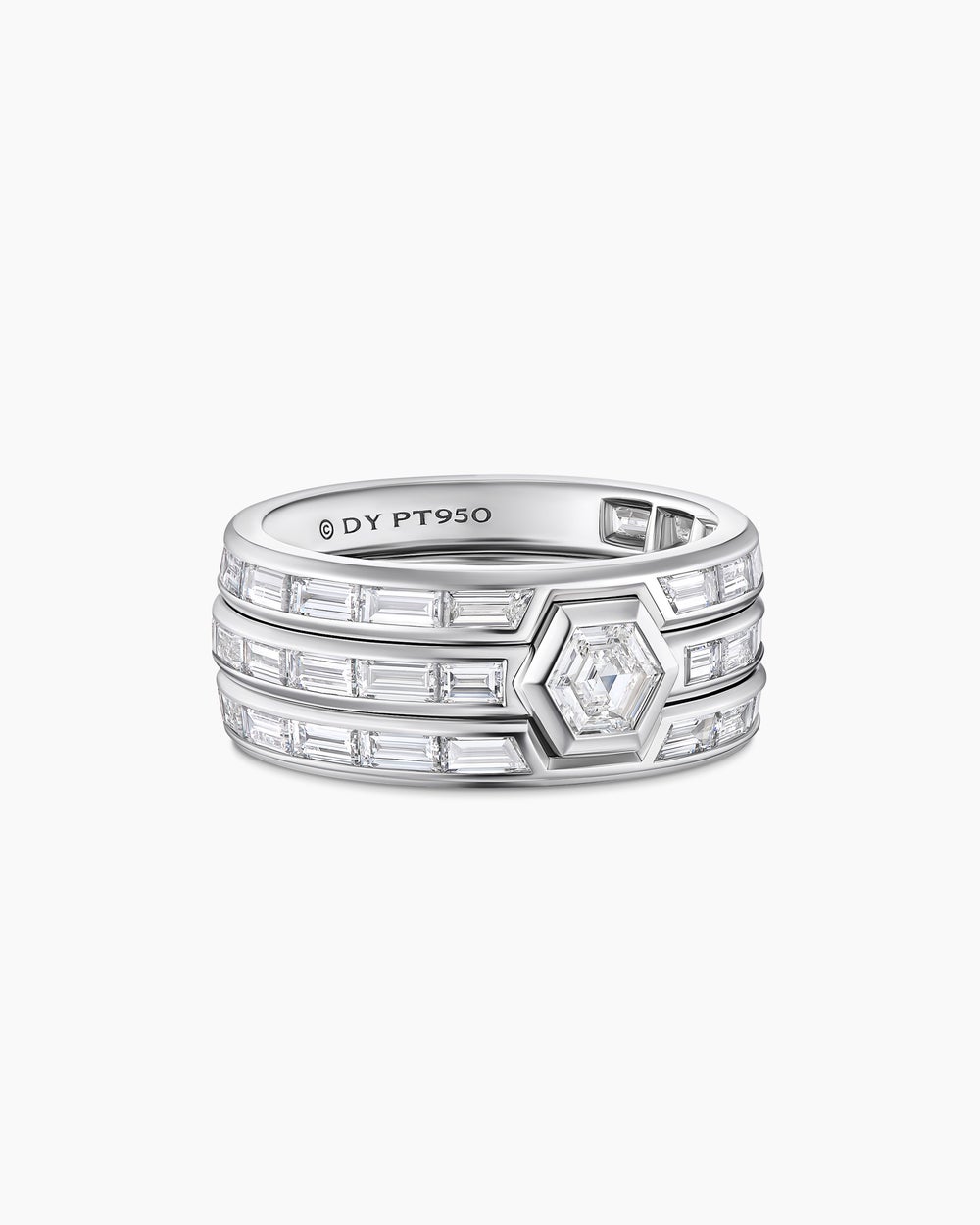 Mens Hex Stack Ring in Platinum with Diamonds