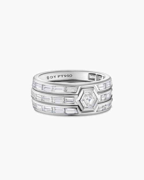 Mens Hex Stack Ring in Platinum with Diamonds