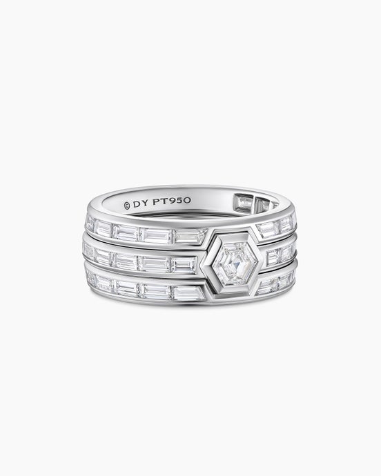Hex Stack Ring in Platinum with Diamonds