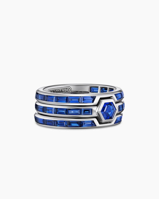 Hex Stack Ring in Platinum with Sapphires