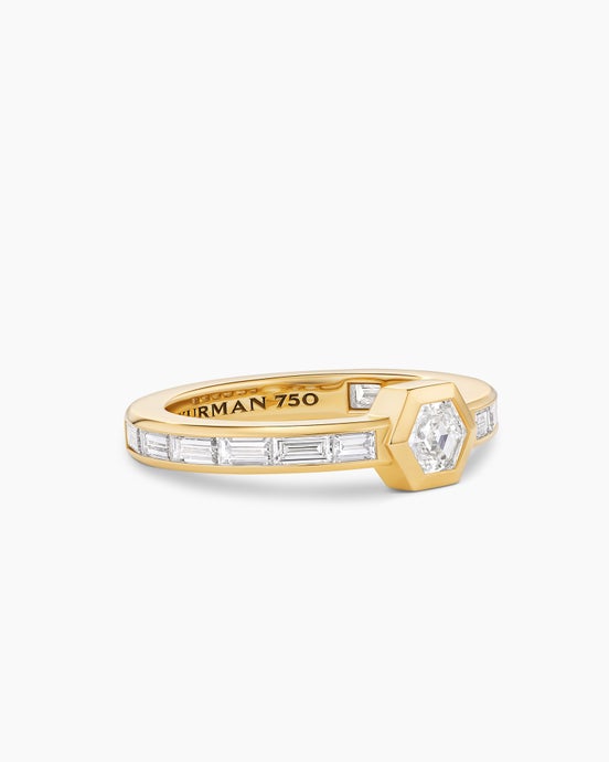 Hex Band Single Stack Ring in Yellow Gold with Diamonds