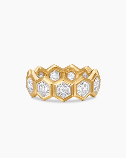 Mens Hex Eternity Band Ring in Yellow Gold with Diamonds