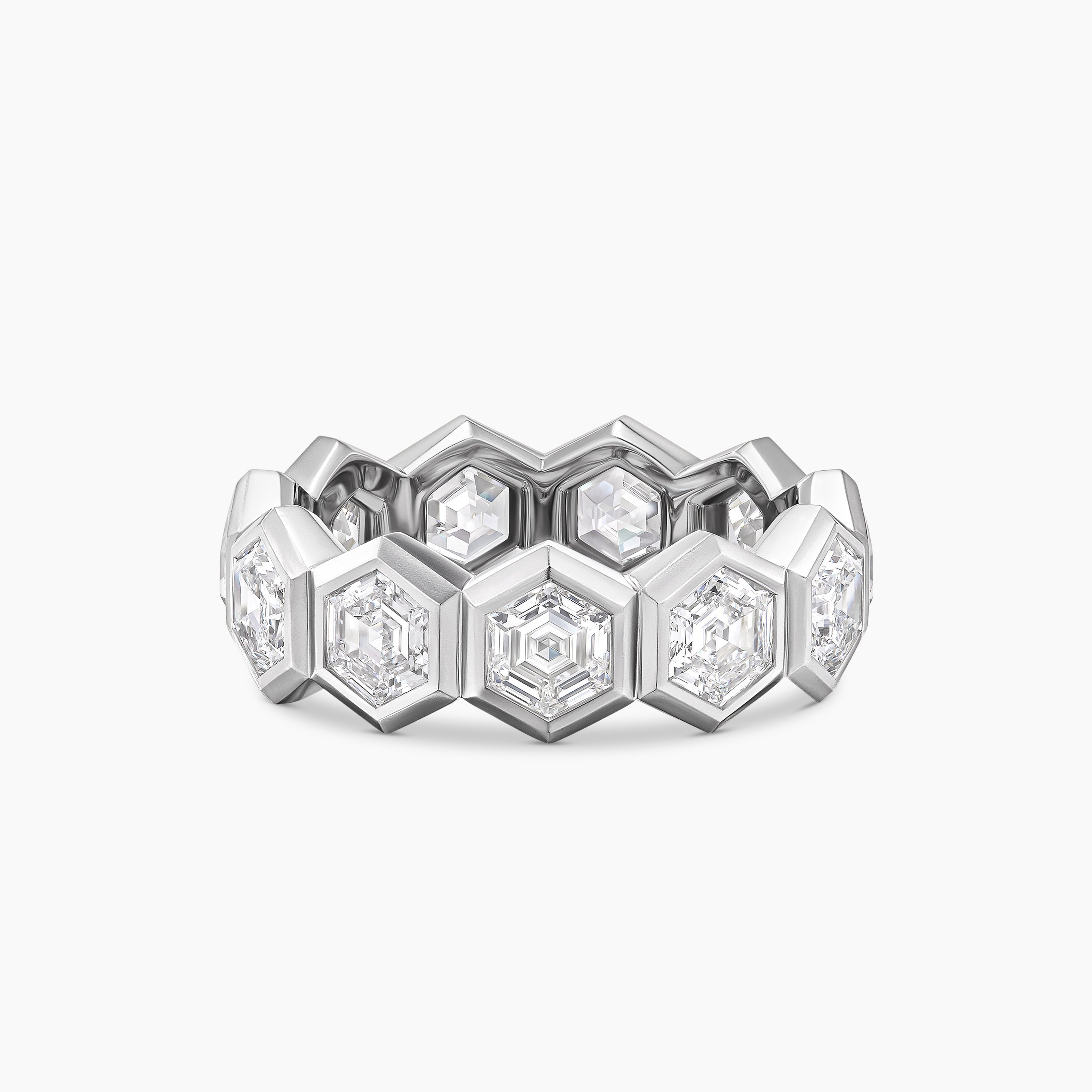 Mens Hex Eternity Band Ring in Platinum with Diamonds