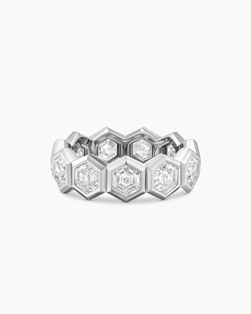 Mens Hex Eternity Band Ring in Platinum with Diamonds