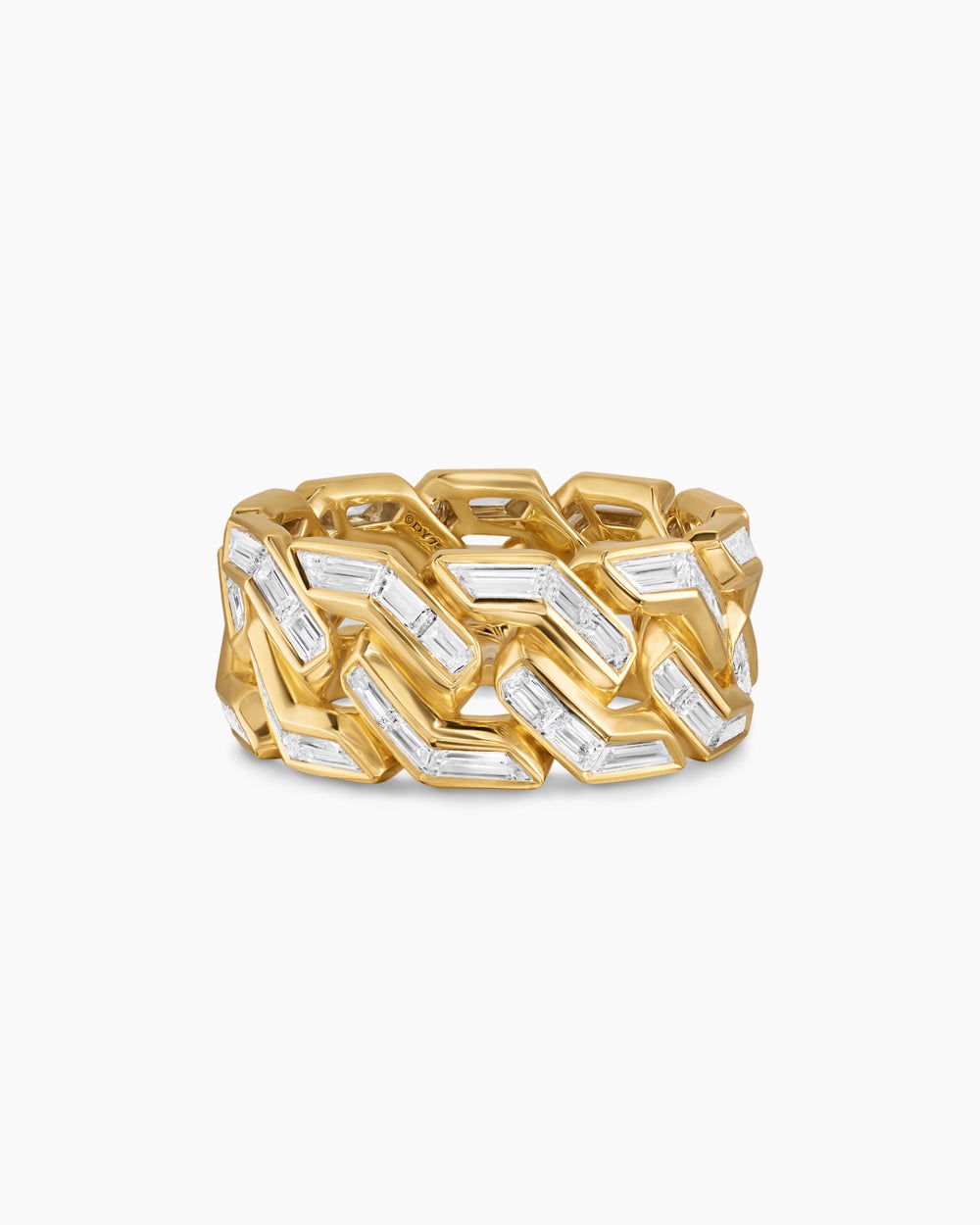 Mens Angular Curb Chain Ring in Yellow Gold with Diamonds