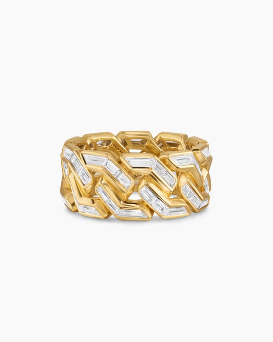 Angular Curb Chain Ring in Yellow Gold with Diamonds