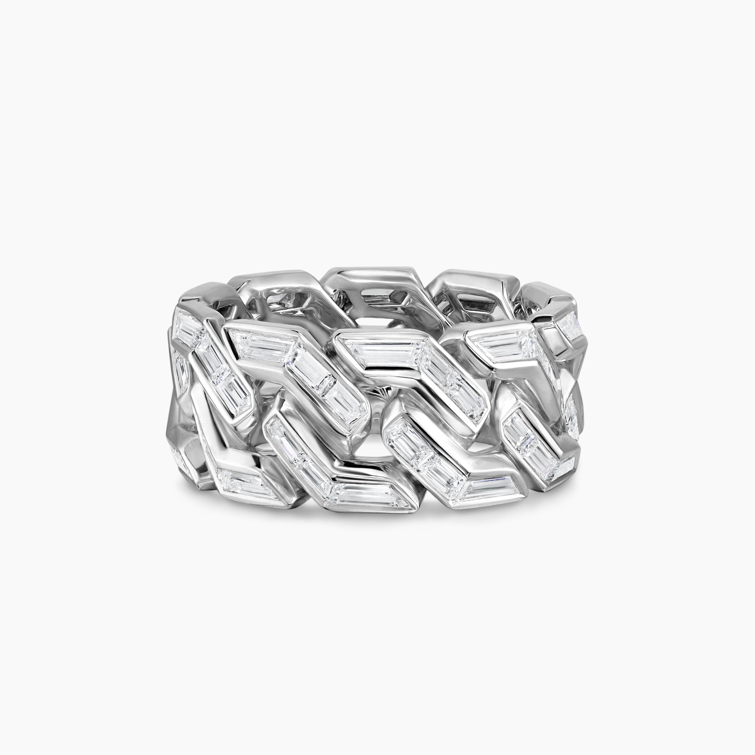 Mens Angular Curb Chain Ring in Platinum with Diamonds