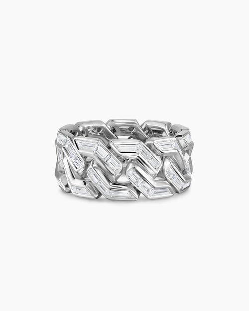 Mens Angular Curb Chain Ring in Platinum with Diamonds