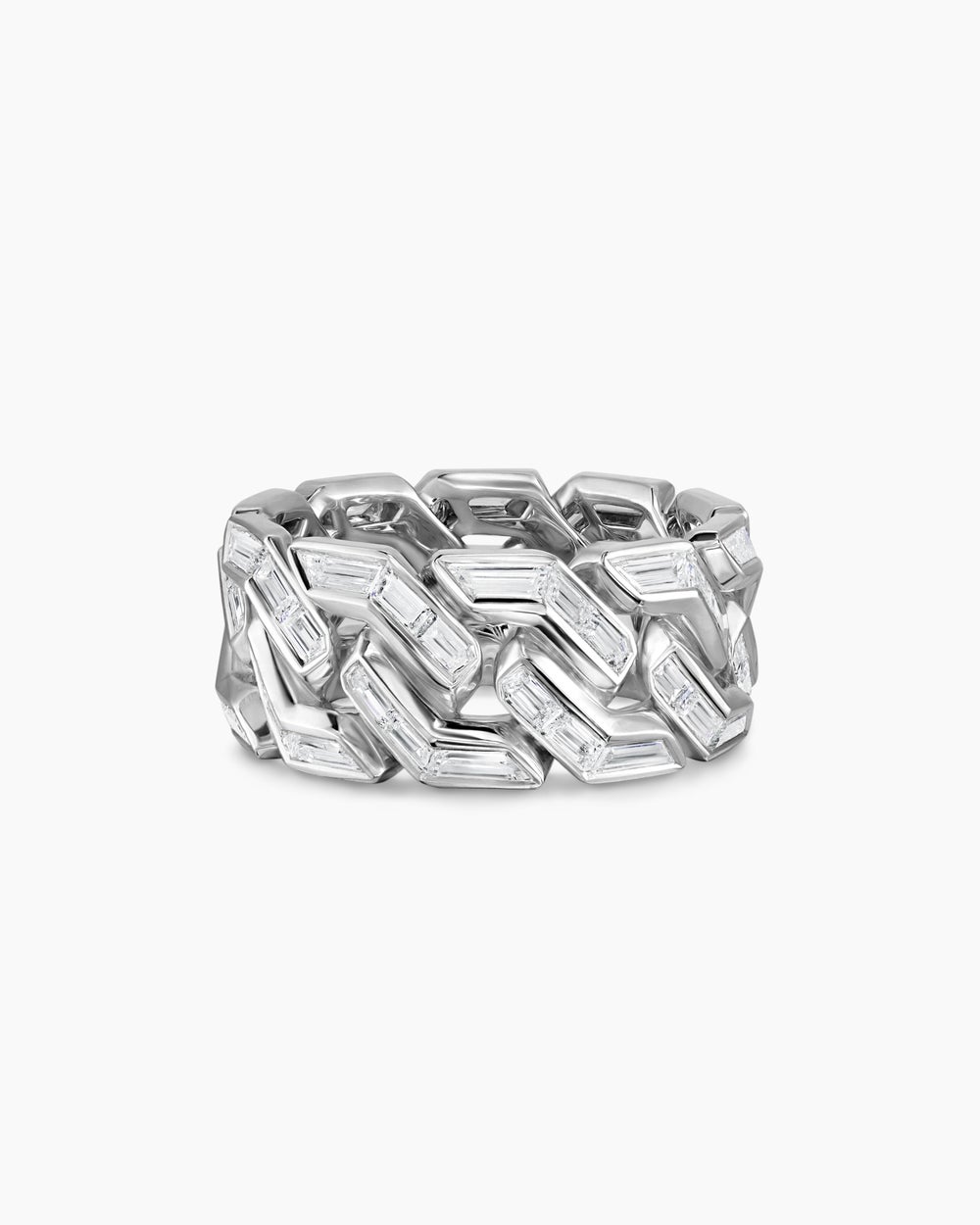 Mens Angular Curb Chain Ring in Platinum with Diamonds