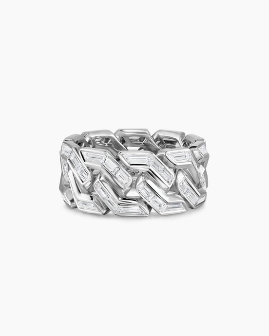 Bague Curb Chain angulaire en platine avec diamants