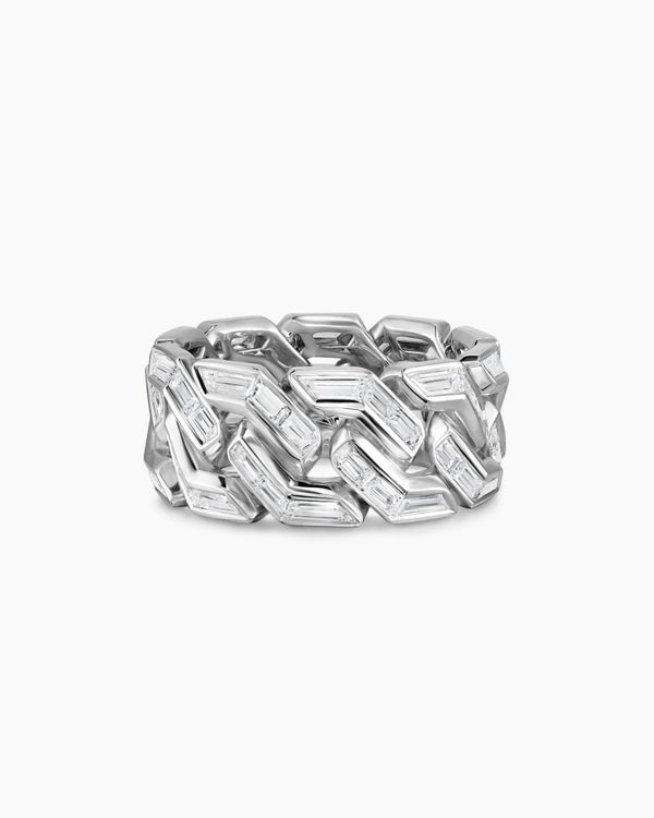 Bague Curb Chain angulaire en platine avec diamants
