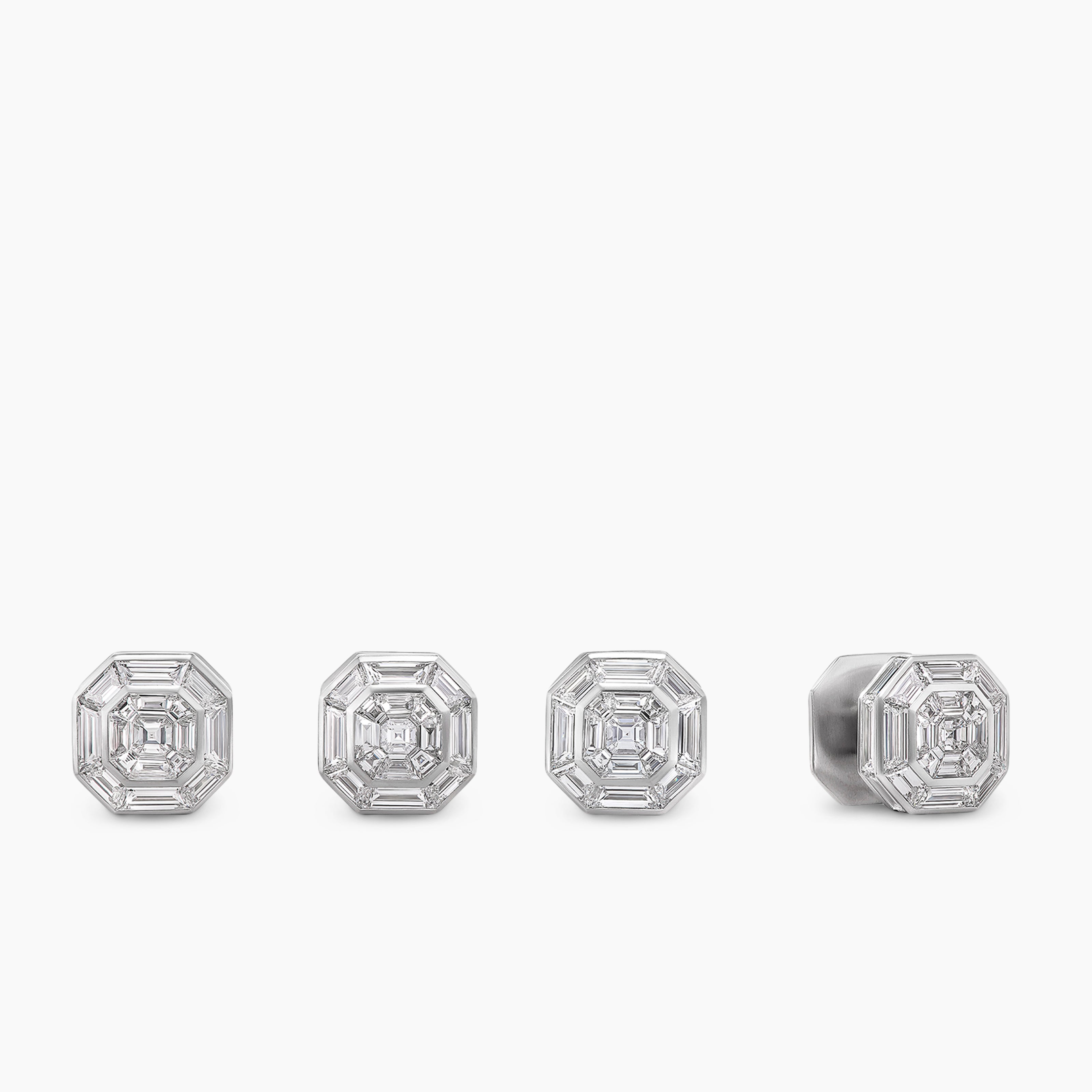 Mens Deco Shirt Studs in Platinum with Diamonds