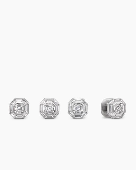 Deco Shirt Studs in Platinum with Diamonds