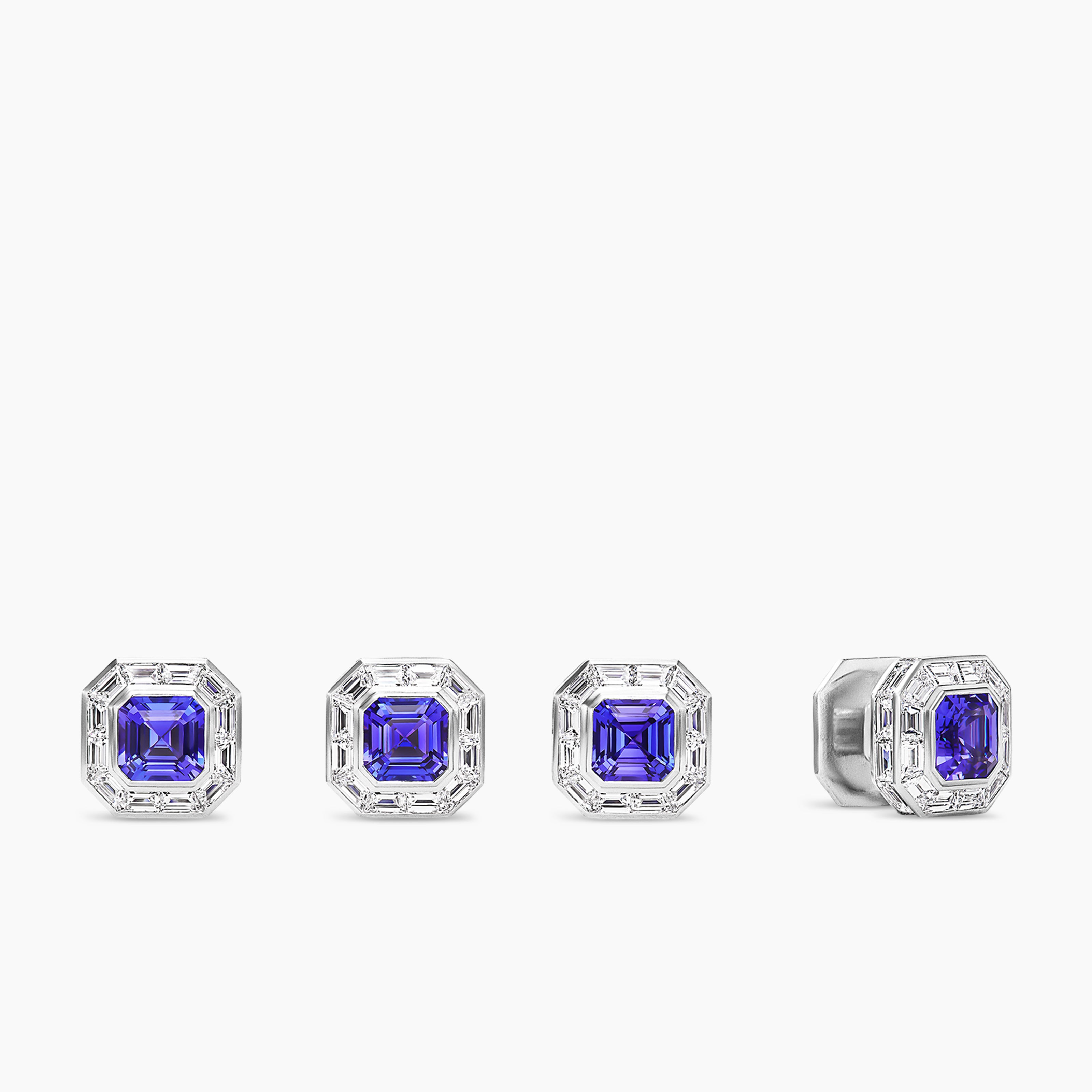 Mens Deco Shirt Studs in Platinum with Tanzanite and Diamonds