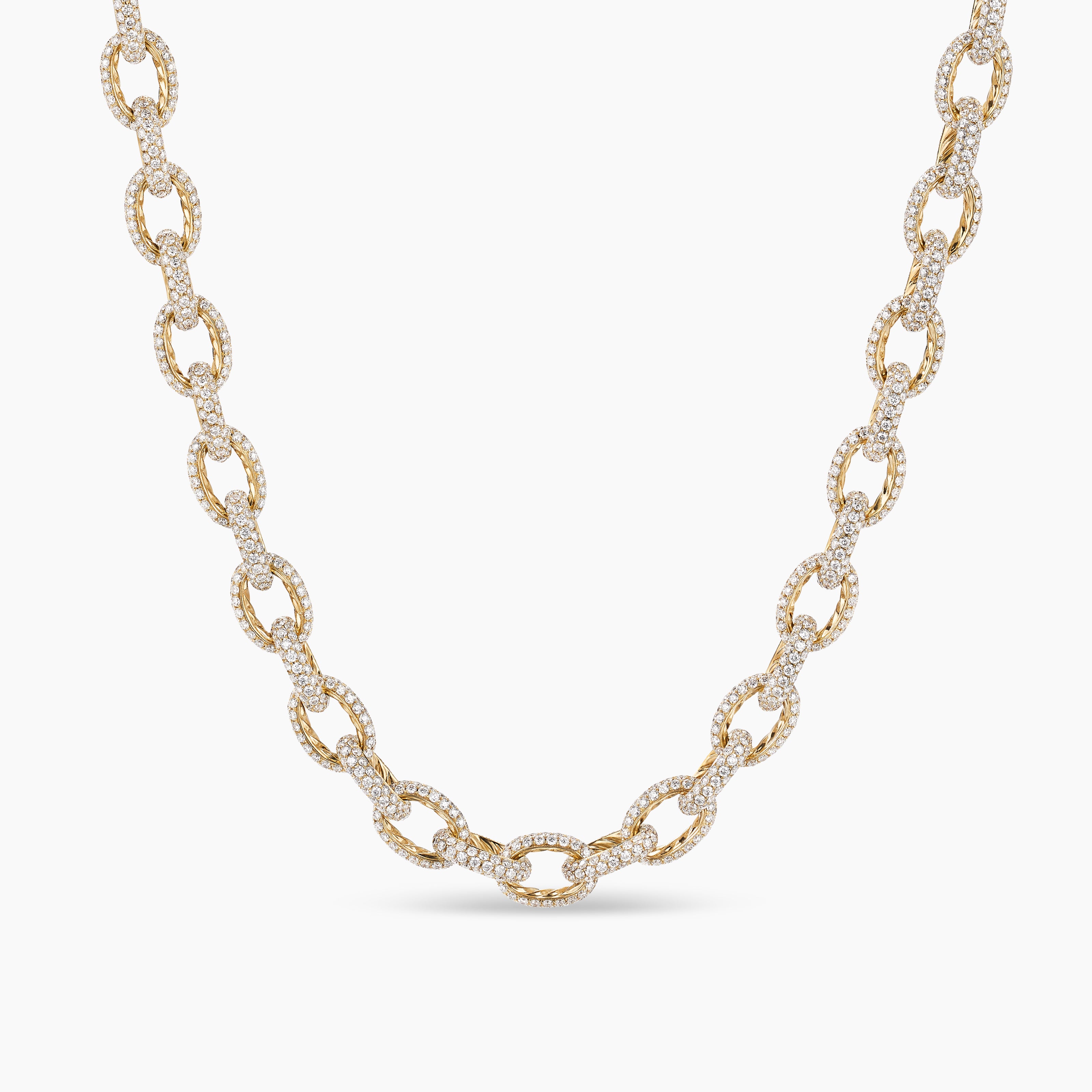 Womens Pav&eacute; Link Chain Necklace in Yellow Gold