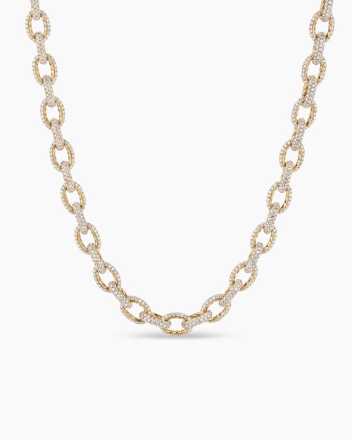Womens Pavé Link Chain Necklace in Yellow Gold