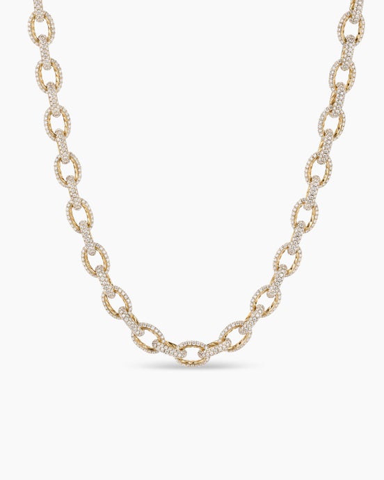 Pavé Link Chain Necklace in Yellow Gold with Diamonds