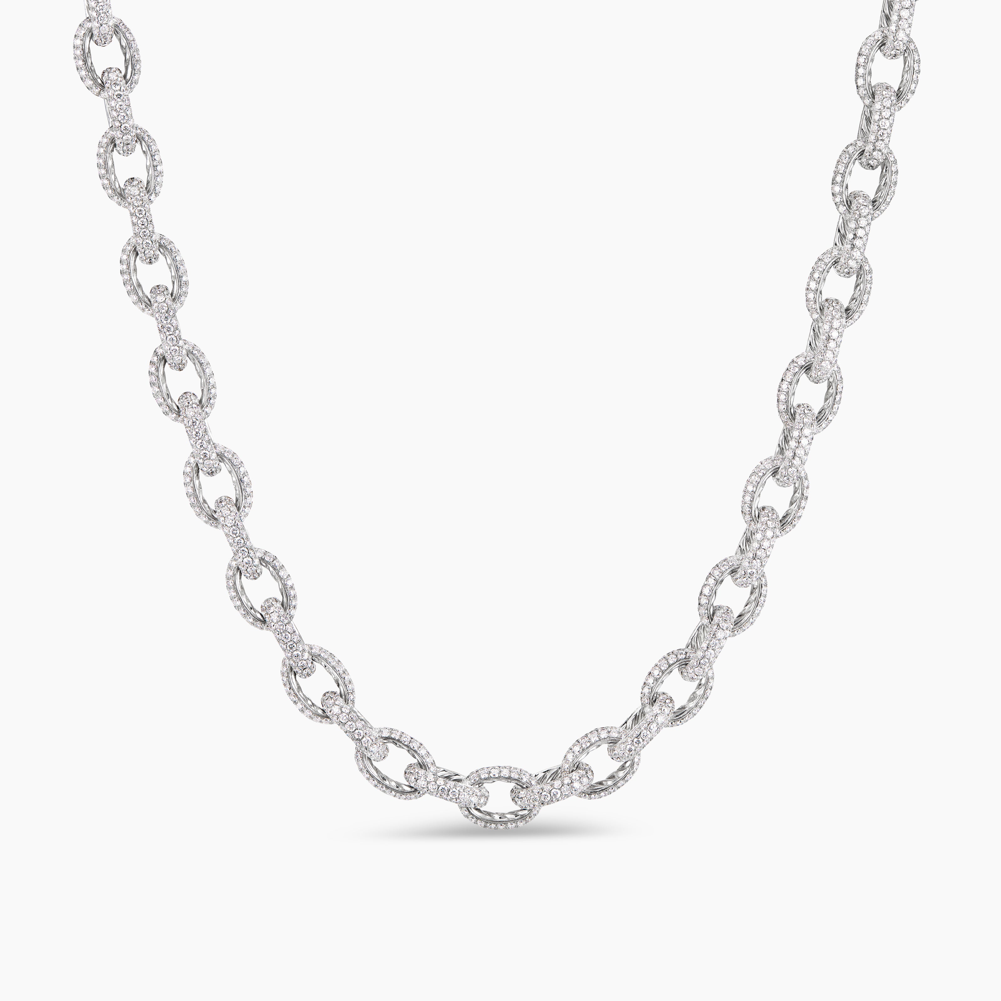 Womens Pav&eacute; Link Chain Necklace in White Gold