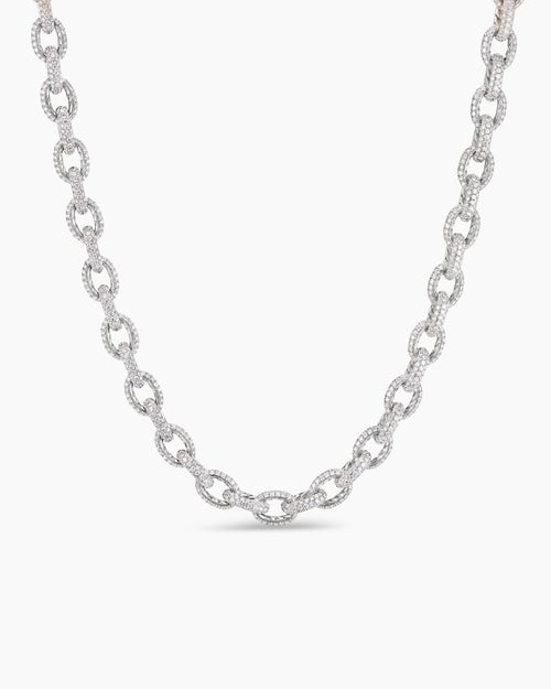 Womens Pavé Link Chain Necklace in White Gold