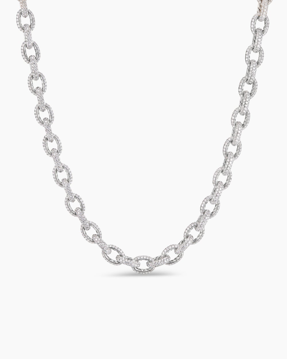 Womens Pavé Link Chain Necklace in White Gold