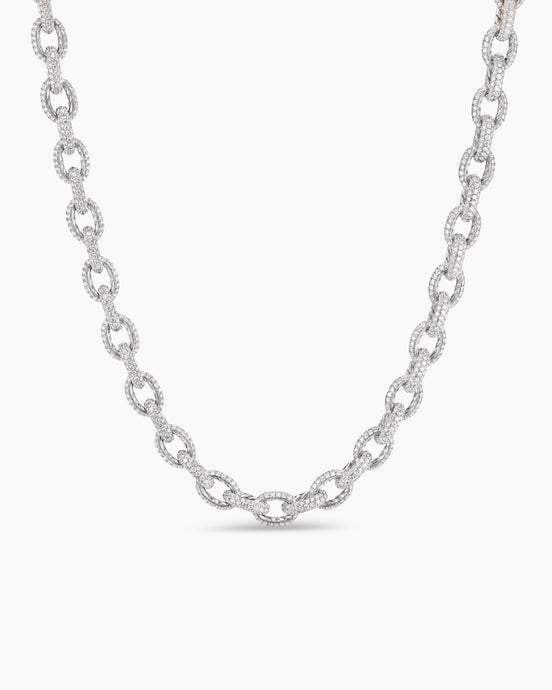 Pavé Link Chain Necklace in White Gold