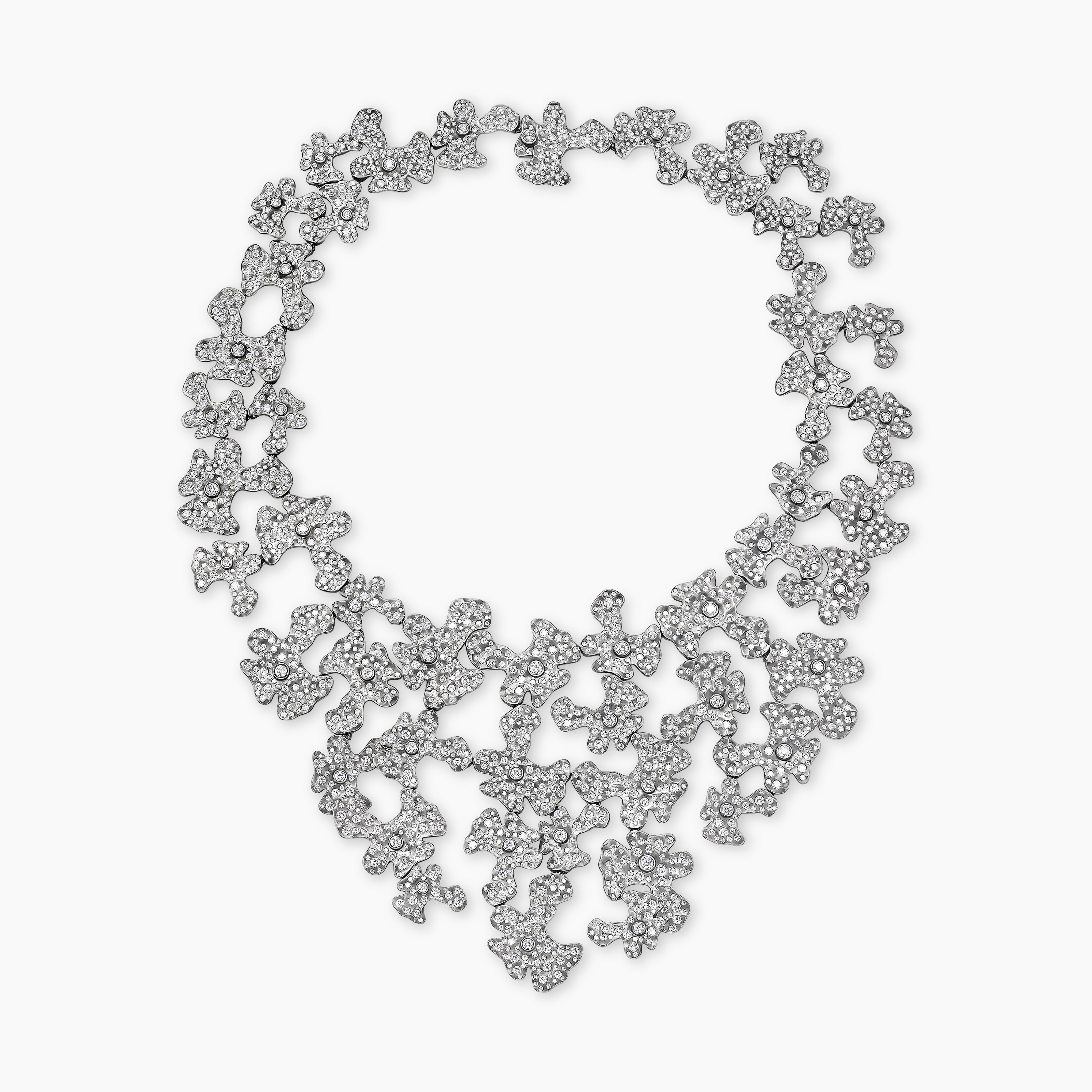 Womens Petals Bib Necklace in White Gold with Rhodiated Black and Diamonds