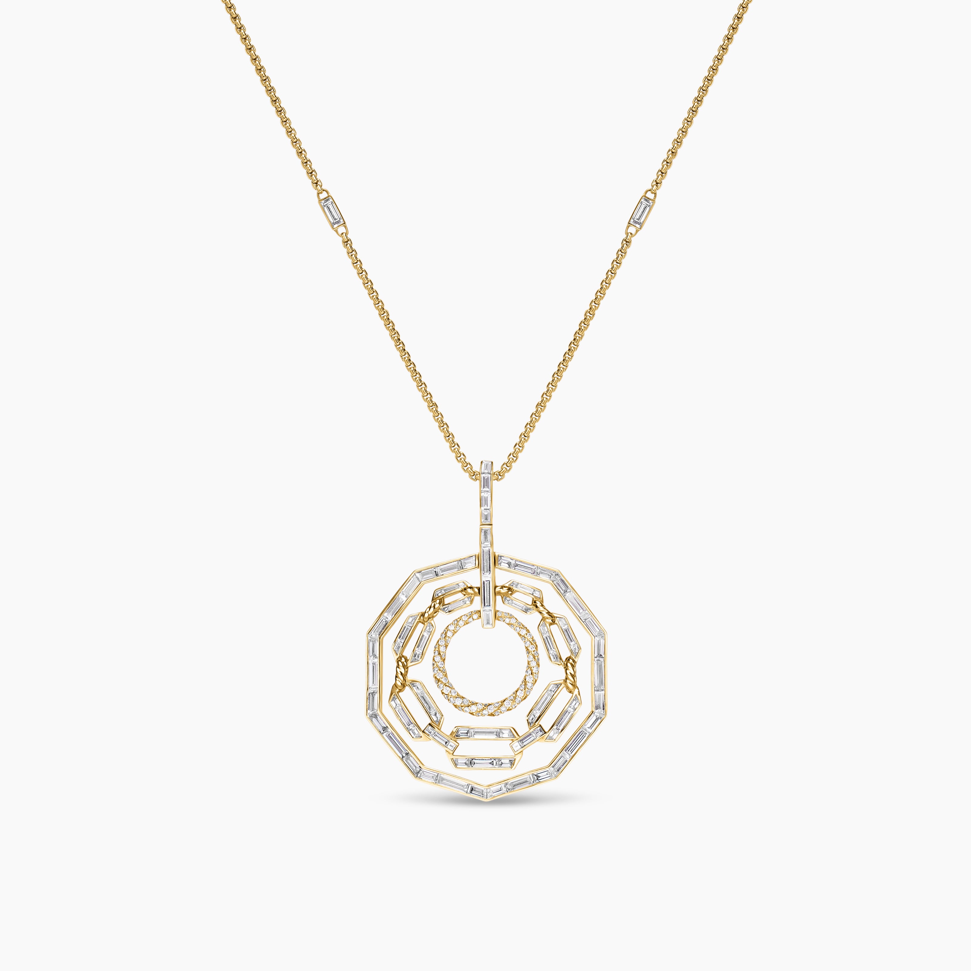 Womens Stax Round Pendant Necklace in Yellow Gold with Diamonds