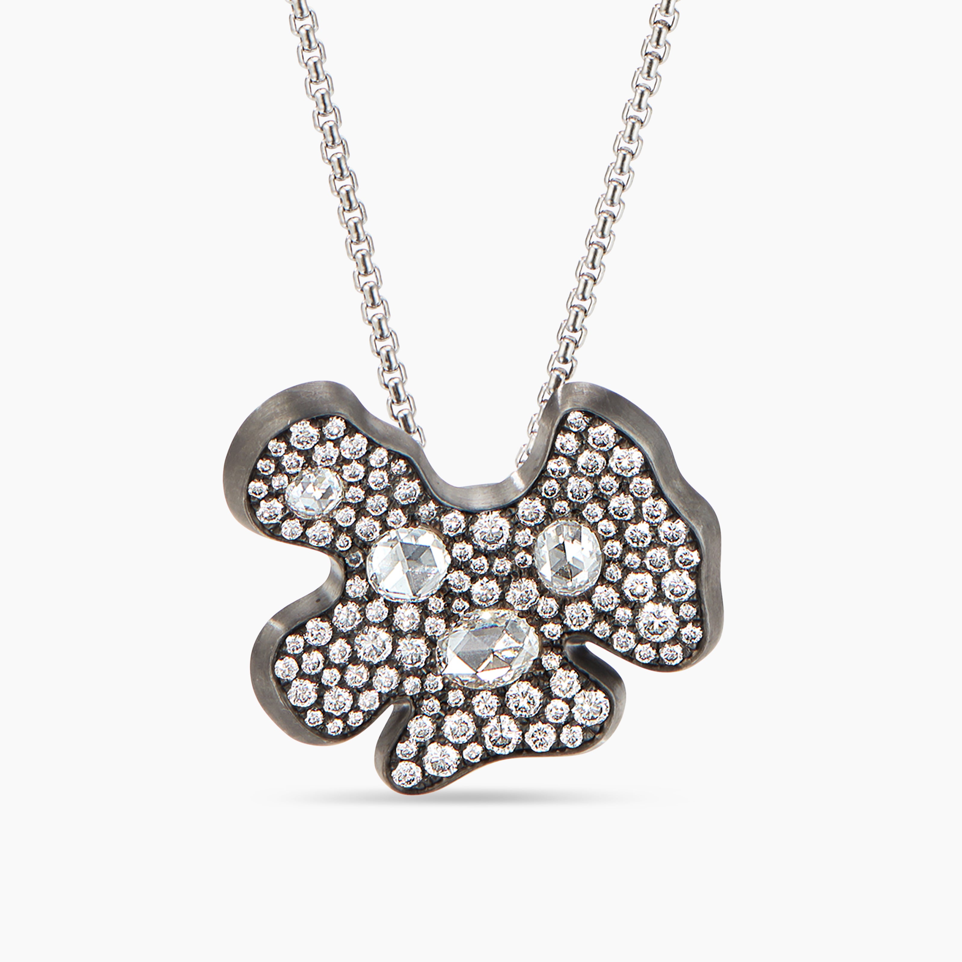 Womens Petals Pendant in White Gold with Rhodiated Black and Diamonds
