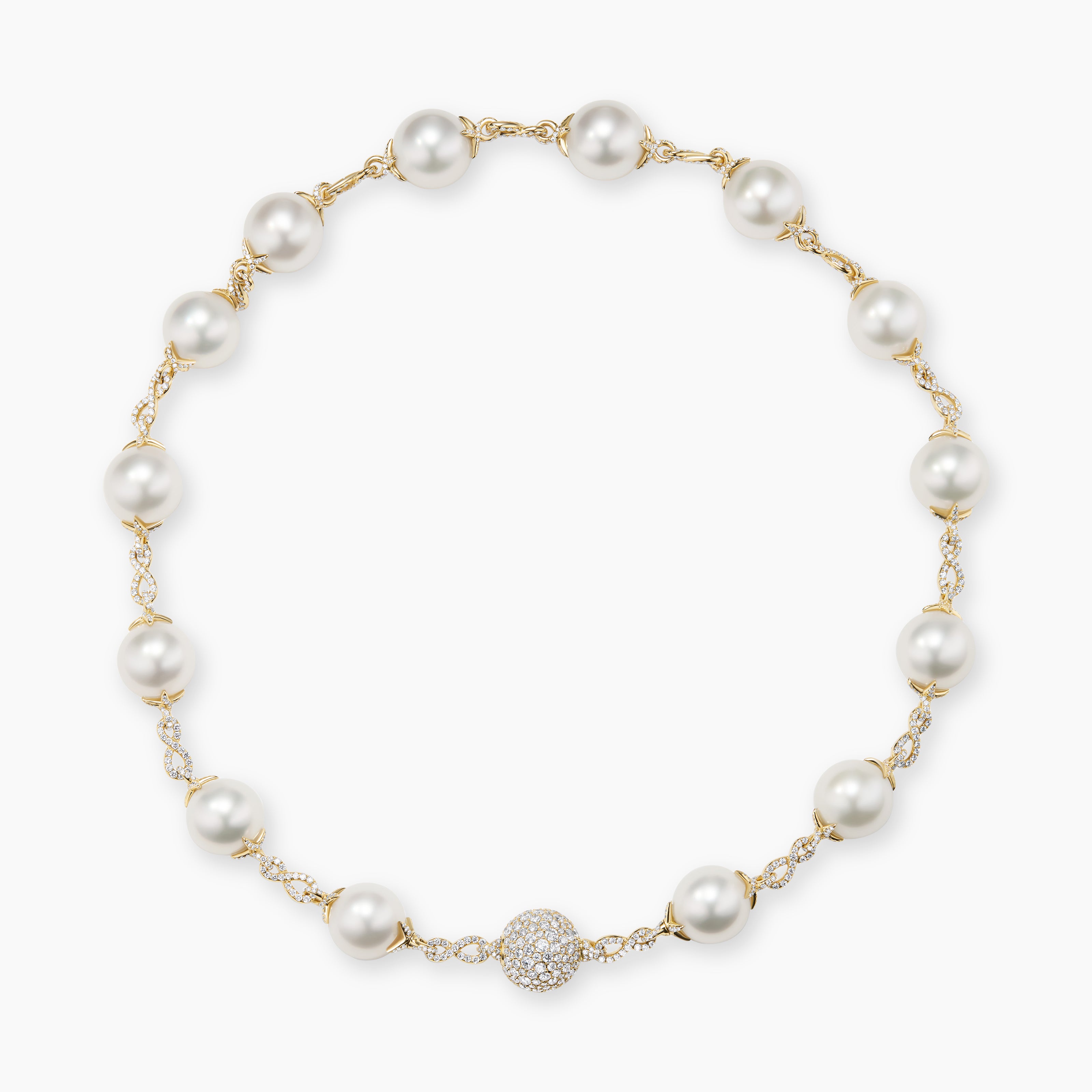 Womens DY Lumina South Sea White Pearl Classic Necklace in Yellow Gold with Diamonds