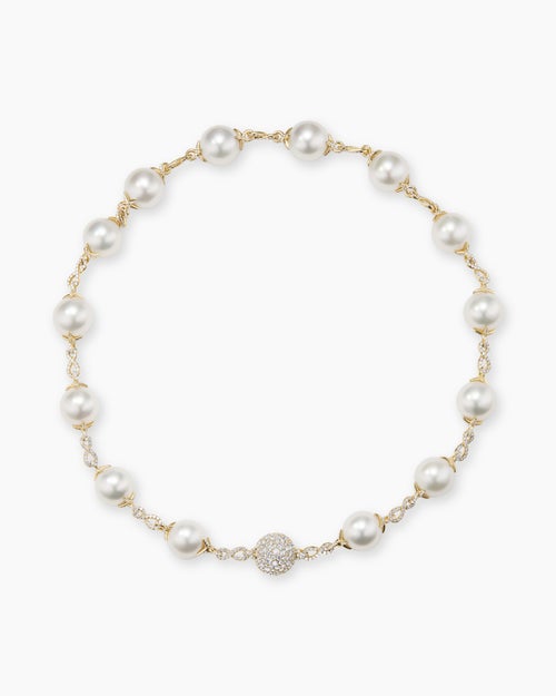 Collier classique à perle blanche des mers du sud DY Lumina en or jaune avec diamants femmes